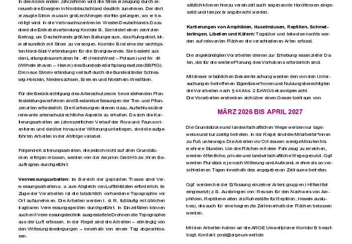 Nr. 4 Ankündigung von Kartierungsarbeiten für die Trassenplanung Erdkabelverbindung Korridor B